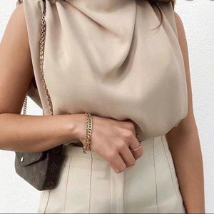 ZARA High Collar Blouse - Beige